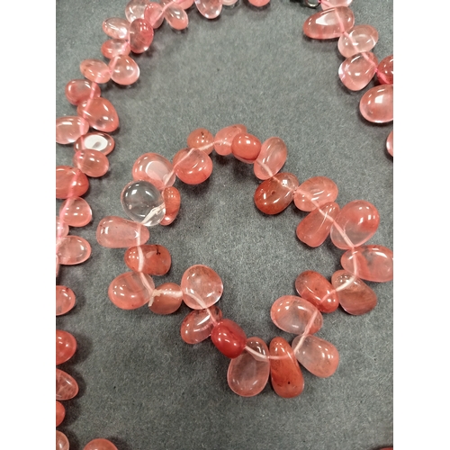 65 - Large strawberry quartz necklace L 46cm and matching bracelet