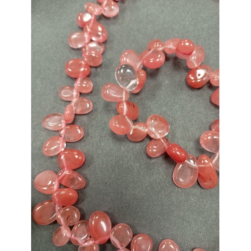 65 - Large strawberry quartz necklace L 46cm and matching bracelet