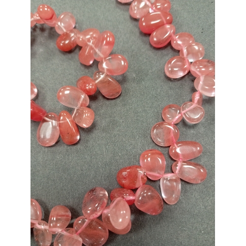 65 - Large strawberry quartz necklace L 46cm and matching bracelet