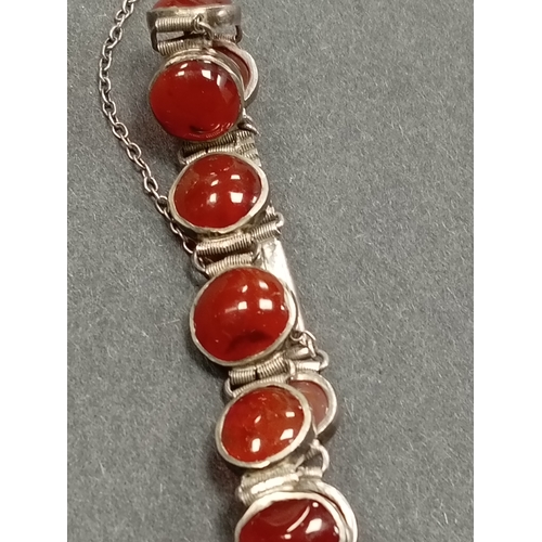 66 - White metal and carnelian stone bracelet A/F