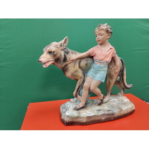 76 - A pair of chaulkware plaster dogs one with good companions plaque, OP.398. RD.825322. The one withou... 