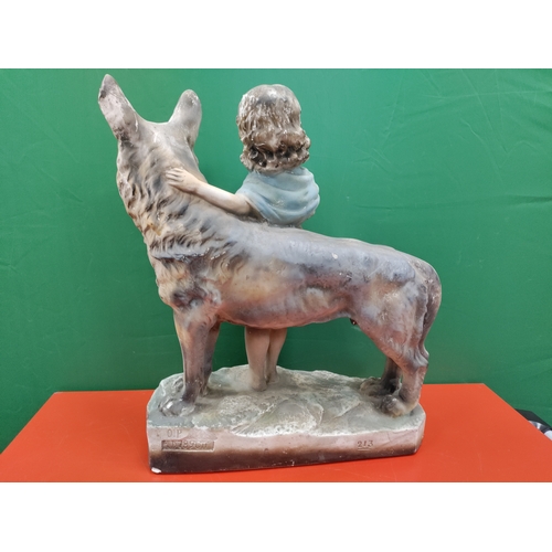 76 - A pair of chaulkware plaster dogs one with good companions plaque, OP.398. RD.825322. The one withou... 