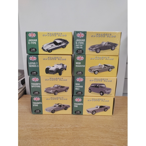 92 - Eight Alas Editions 1:43 scale classic sports car models. Models include Triumph, Lotus, Jaguar, Min... 