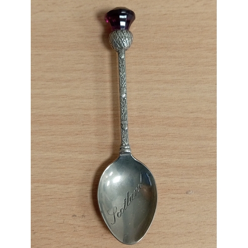 98 - Silver plated boxed desert forks x 5 and a silver plated Scotland thistle teaspoon