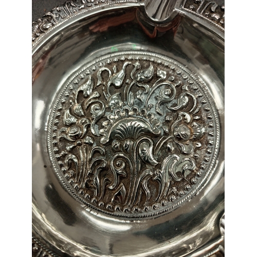 102 - 800 silver ornate flower detail ashtray weight 60.14 grams