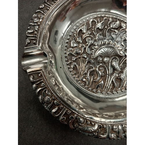 102 - 800 silver ornate flower detail ashtray weight 60.14 grams