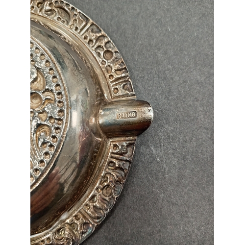 102 - 800 silver ornate flower detail ashtray weight 60.14 grams