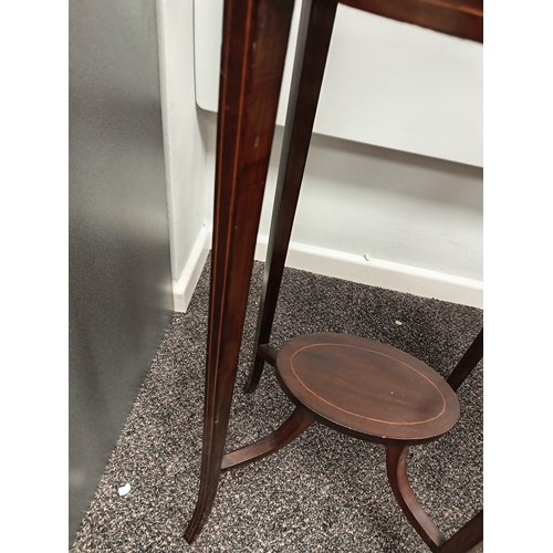 108 - Antique Edwardian mahogany inlaid oval side table H 72cm x W 44cm