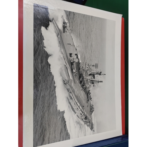 135 - Six HMS Ark Royal dinner table place mats and a large approx A3 photo of the ship taken by the ships... 