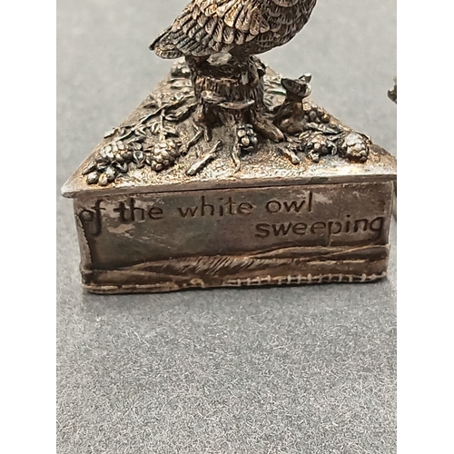 148 - Vintage Pewter miniature owl trinket box and pewter owl thimble