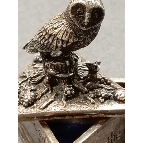 148 - Vintage Pewter miniature owl trinket box and pewter owl thimble