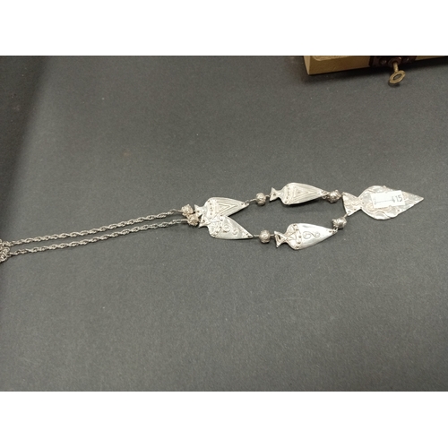 186 - Large long hallmarked silver unusual necklace measures 42cm in length