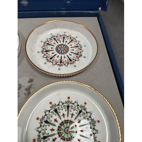 1 - Royal Worcester hand painted boxed coasters and Royal crown Derby cheese knife