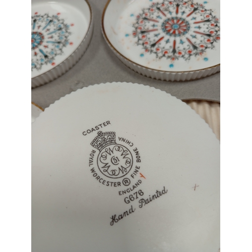 1 - Royal Worcester hand painted boxed coasters and Royal crown Derby cheese knife