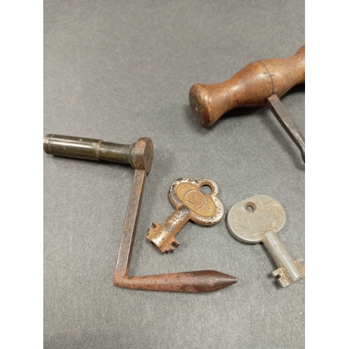 4 - Job lot of vintage and Antique keys, a lock and a corkscrew