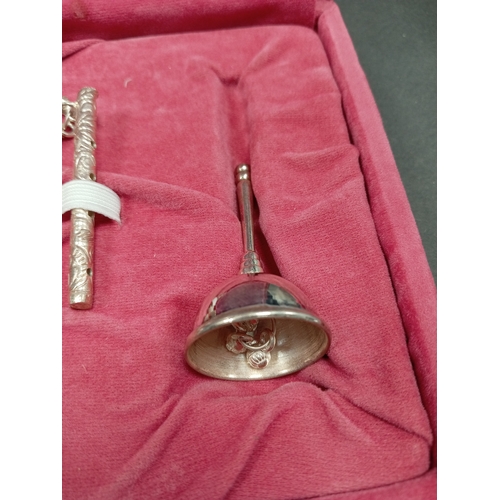 10 - Pink velvet boxed vintage silver plated christening set