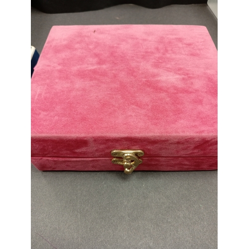 10 - Pink velvet boxed vintage silver plated christening set