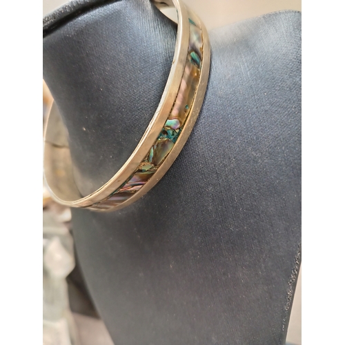 18 - Mexico silver and Abalone shell bangle 7cm diameter