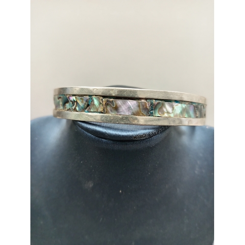 18 - Mexico silver and Abalone shell bangle 7cm diameter