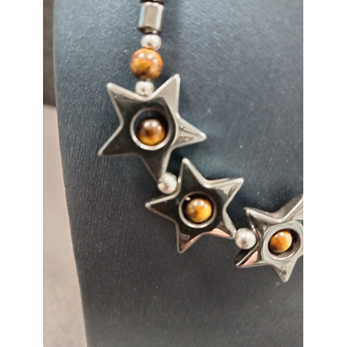 25 - Hematite and Tiger eye star necklace 42cm