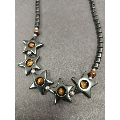 25 - Hematite and Tiger eye star necklace 42cm