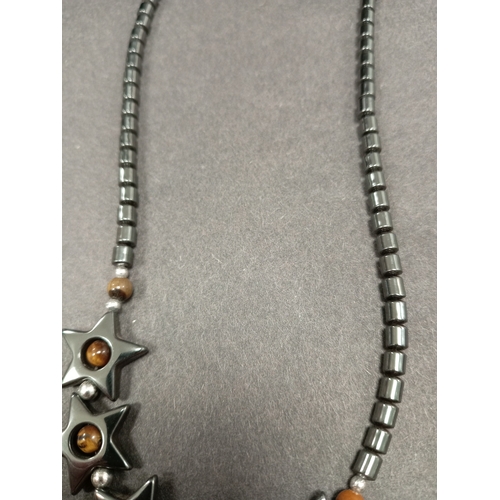 25 - Hematite and Tiger eye star necklace 42cm