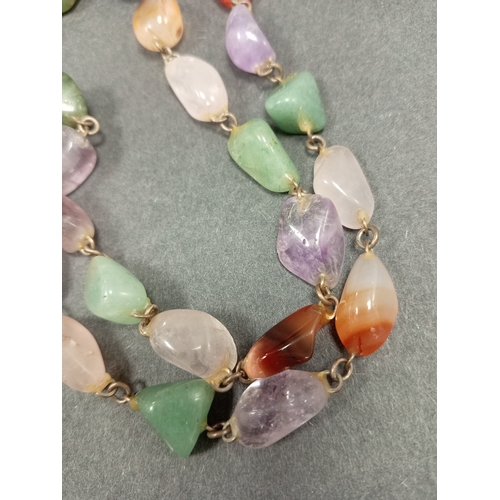 28 - Vintage natural gemstone long necklace 106cm includes Amethyst, Agate, and rose quartz