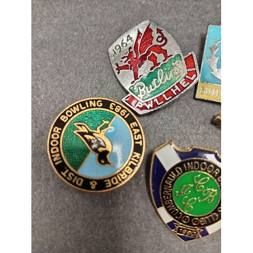 37 - Five vintage pin enamel badges Inc Butlins and Bowling