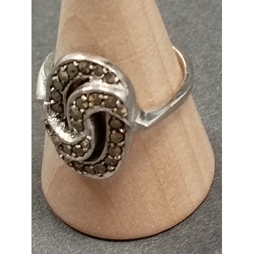 47 - Marked silver marcasite size N ring