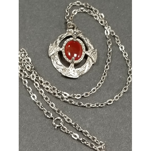 49 - Celtic Agate stone pendant on white metal chain