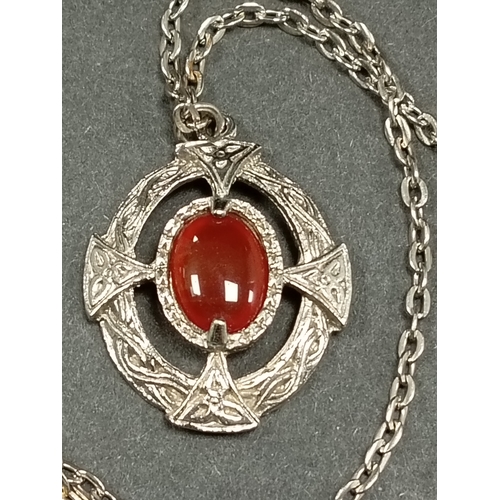 49 - Celtic Agate stone pendant on white metal chain