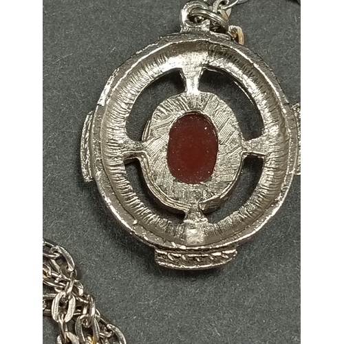 49 - Celtic Agate stone pendant on white metal chain