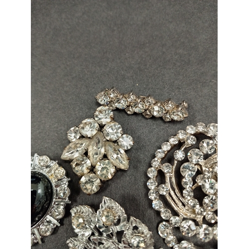 50 - Five Diamanté vintage brooches