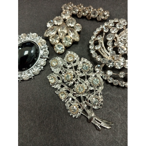 50 - Five Diamanté vintage brooches