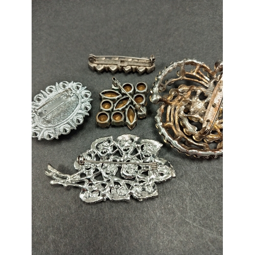 50 - Five Diamanté vintage brooches