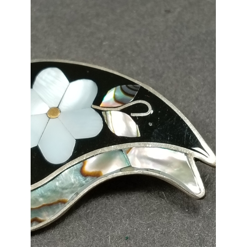 63 - Alpaca Mexico silver Abalone shell and mother of pearl pendant /brooch