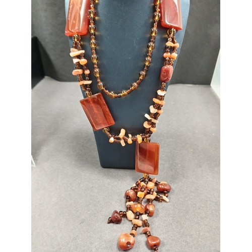 64 - Vintage bohemian Agate beaded necklace 68cm