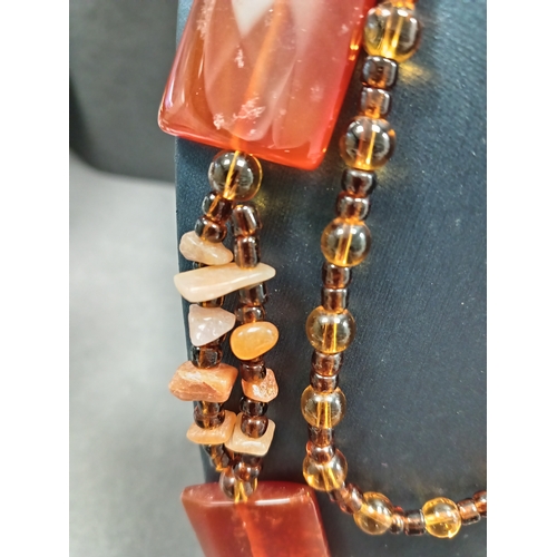 64 - Vintage bohemian Agate beaded necklace 68cm