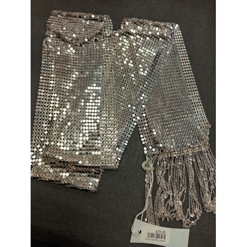 69 - Vintage white metal sequin mesh scarf 100cm long