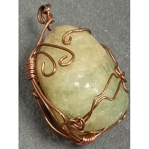 78 - Large Aquamarine gemstone copper wired pendant