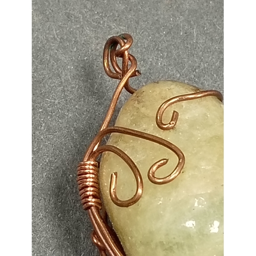 78 - Large Aquamarine gemstone copper wired pendant