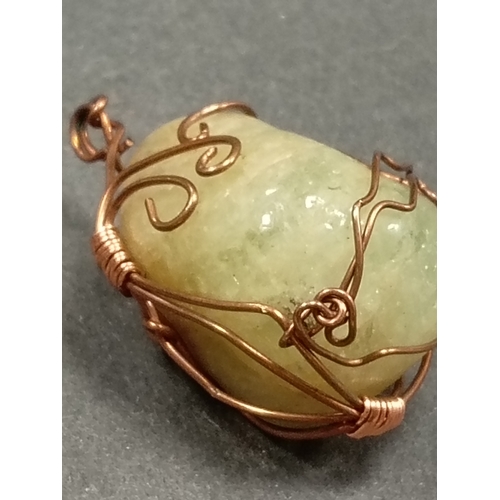 78 - Large Aquamarine gemstone copper wired pendant