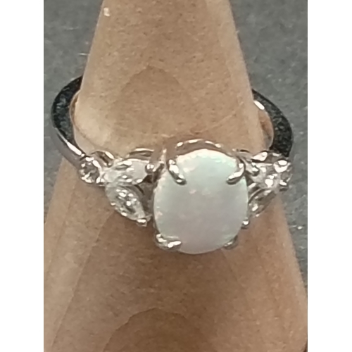 82 - Opal and diamanté 925 silver ring size K