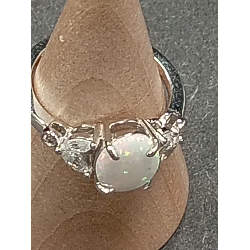 82 - Opal and diamanté 925 silver ring size K