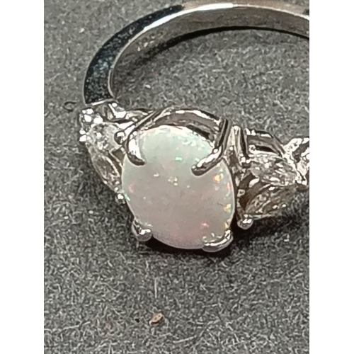 82 - Opal and diamanté 925 silver ring size K