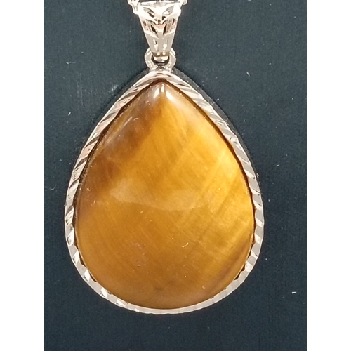 83 - Large Tiger eye pendant 3cm on 925 silver chain 44cm