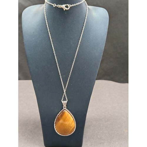 83 - Large Tiger eye pendant 3cm on 925 silver chain 44cm