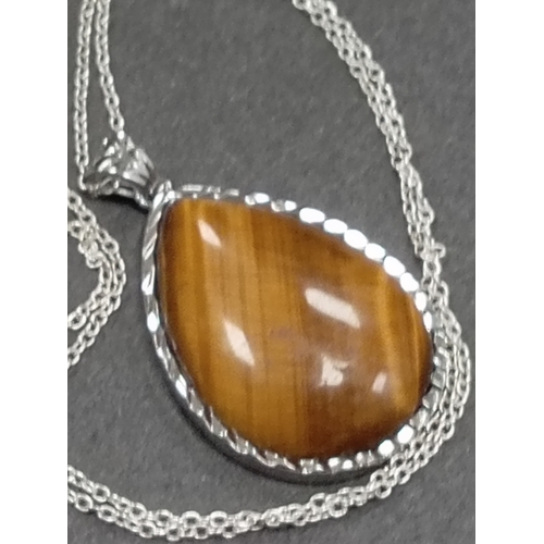 83 - Large Tiger eye pendant 3cm on 925 silver chain 44cm