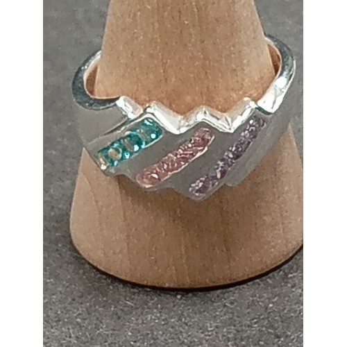 85 - Trio of coloured gemstone and 925 silver ring size R