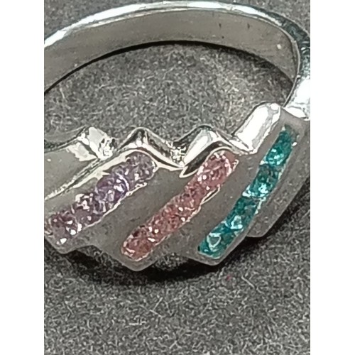 85 - Trio of coloured gemstone and 925 silver ring size R